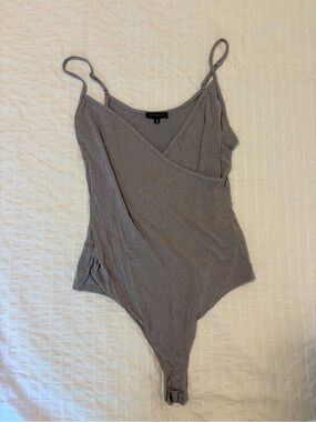 Dynamite Light Gray Wrap-Front Bodysuit